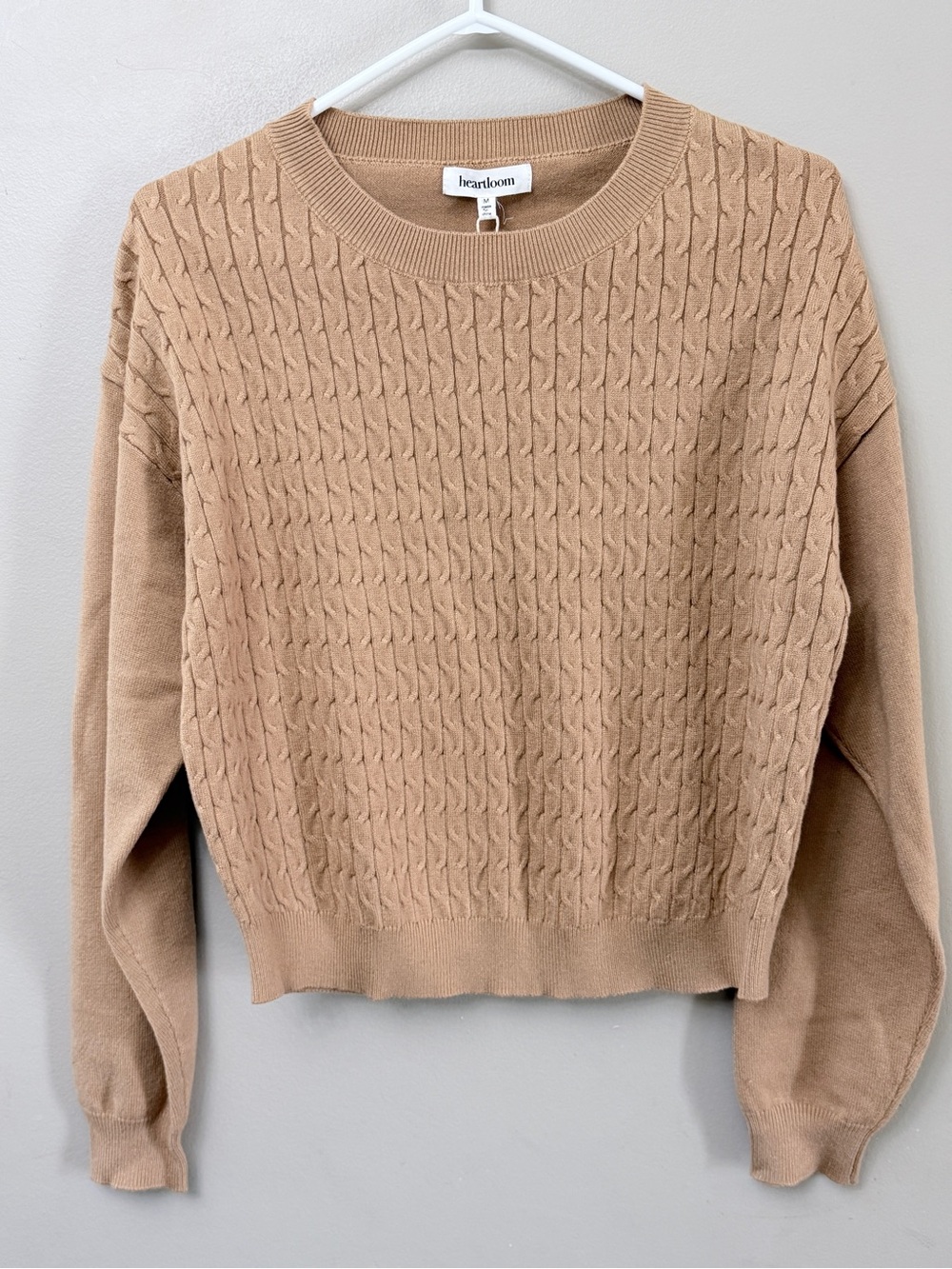 Heartloom Camel Beige Cable Knit Crewneck Sweater Size M